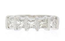18k White Gold 1.25 ctw Large Bar Set Princess Diamond Milgrain Work Band Ring