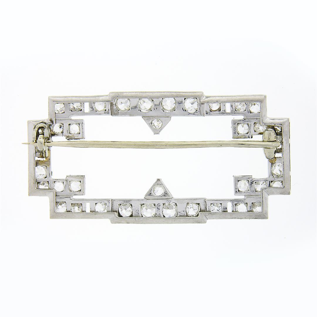Antique Art Deco Platinum Old Euro & Mine Cut Diamond Open Geometric Brooch Pin