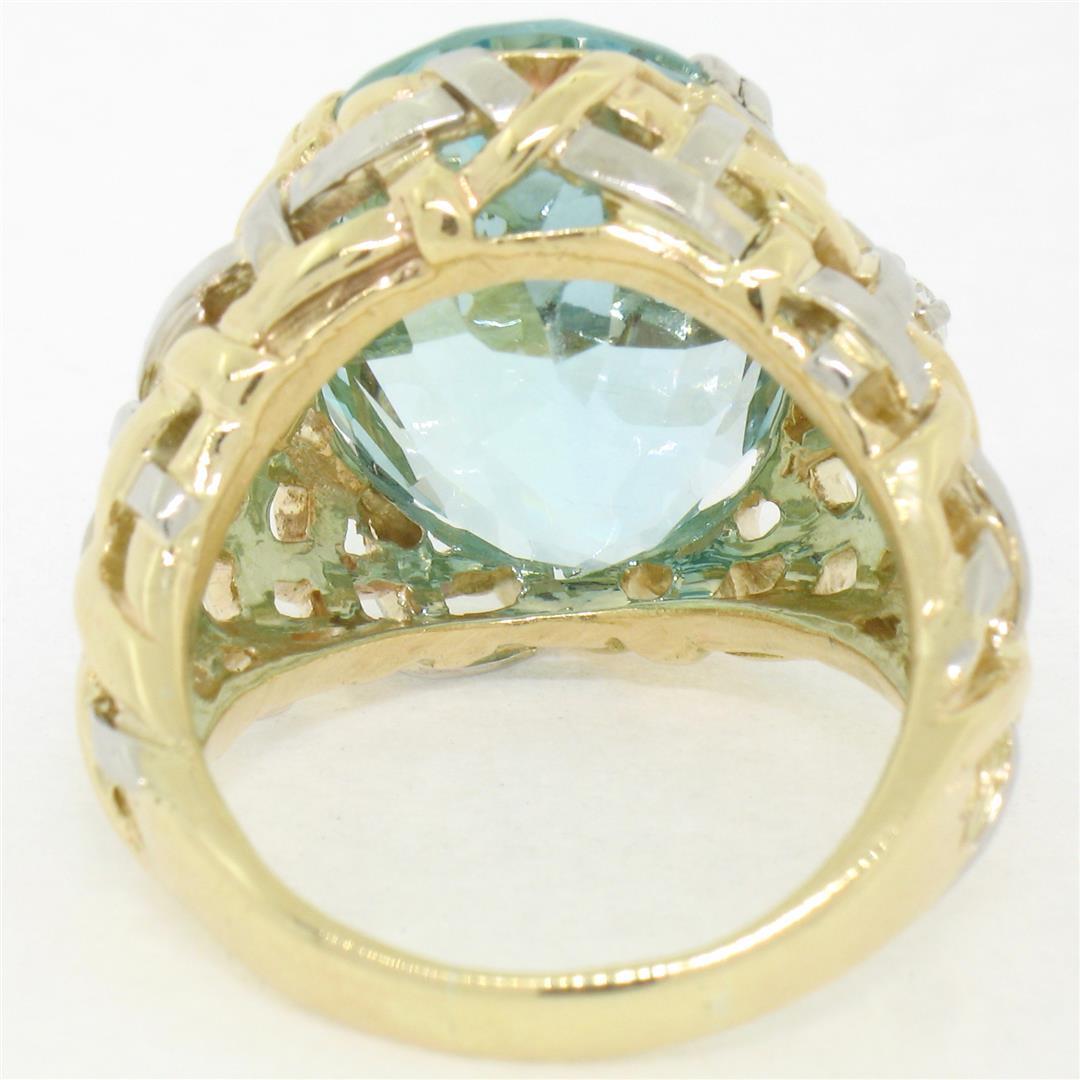 14k Gold & Platinum 19.49 ctw Large GIA Aquamarine & Diamond Basket Weave Ring