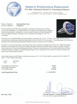 18KT White Gold GIA Certified 30.19 ctw Tanzanite and Diamond Ring