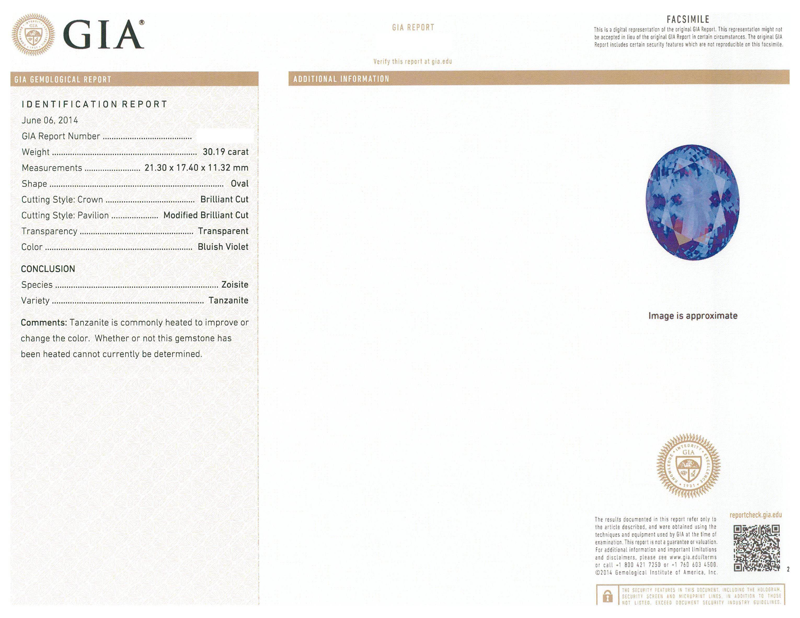 18KT White Gold GIA Certified 30.19 ctw Tanzanite and Diamond Ring