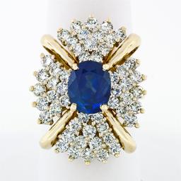 Large Vintage 14k Gold 6.24 ctw GIA Oval Ceylon Sapphire & Diamond Cocktail Ring