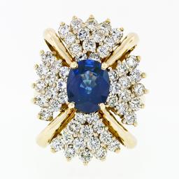 Large Vintage 14k Gold 6.24 ctw GIA Oval Ceylon Sapphire & Diamond Cocktail Ring