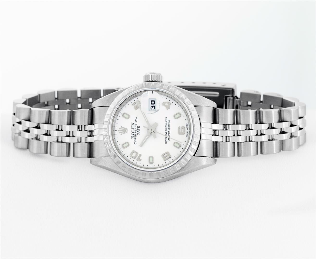 Rolex Ladies Quickset Stainless Steel White Arabic 26MM Date Wristwatch