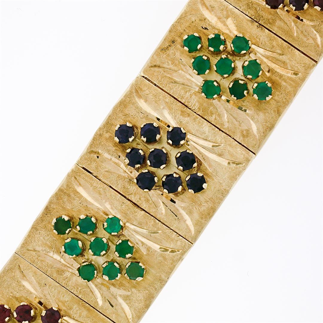 Vintage 18K Gold 7" Opal Garnet Sapphire Emerald Multi Color Wide Heavy Bracelet
