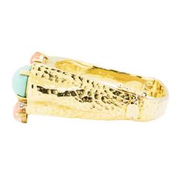 17.82 ctw Turquoise and Pink Coral Bangle Bracelet - 18KT Yellow Gold