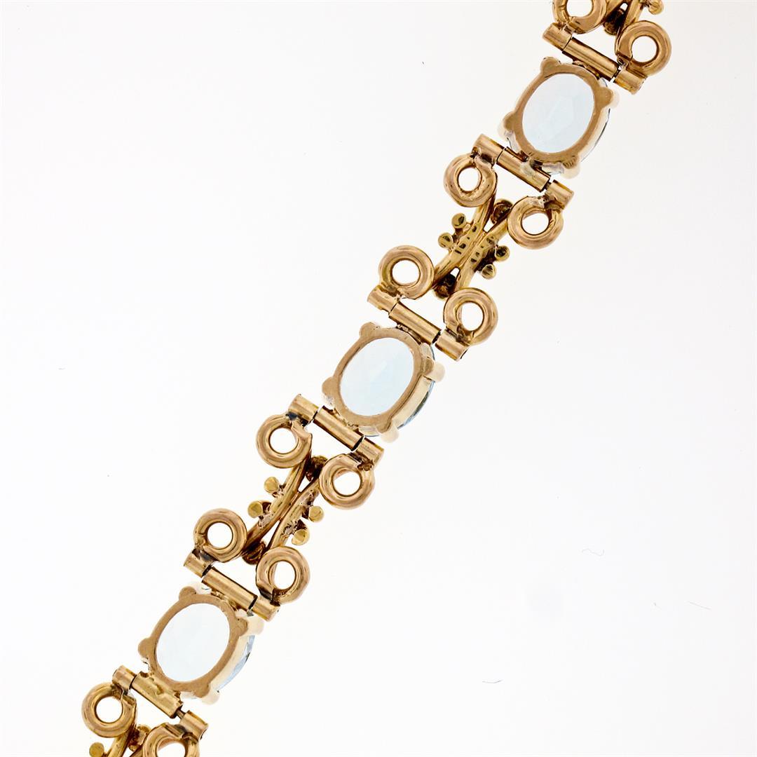 Vintage Retro 18K Gold 6.5" 9.0 ctw Oval Aquamarine Handmade Open Link Bracelet