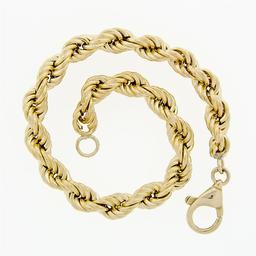 Fine Solid 18k Yellow Gold 8" 6.4mm Thick Puffed Rope Link Unisex Chain Bracelet