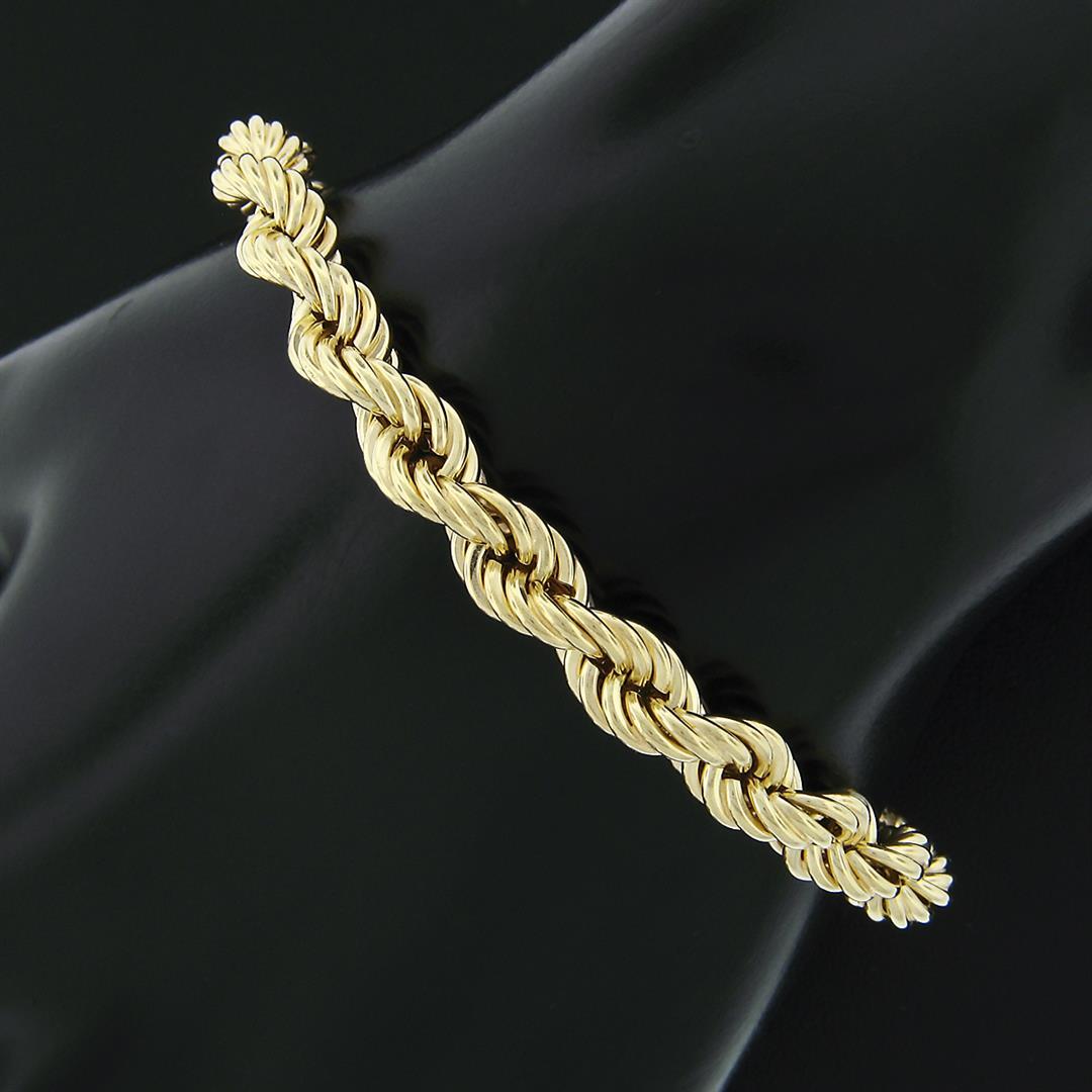Fine Solid 18k Yellow Gold 8" 6.4mm Thick Puffed Rope Link Unisex Chain Bracelet