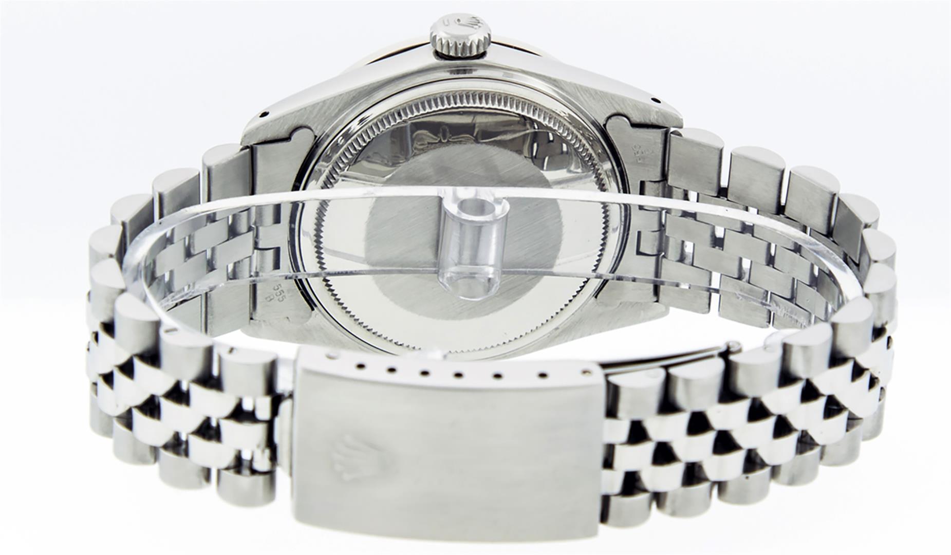 Rolex Mens Stainless Steel Black Roman Diamond & Ruby Datejust Wristwatch 36MM