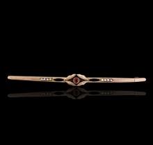 14KT Rose Gold 0.17 ctw Ruby and Pearl Antique Pin