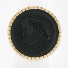 Antique Victorian 14K Gold Black Onyx Carved Intaglio Male Round Platter Ring