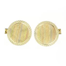 Men's Vintage 14k Yellow Gold Round Tri Color Florentine & Textured Cufflinks