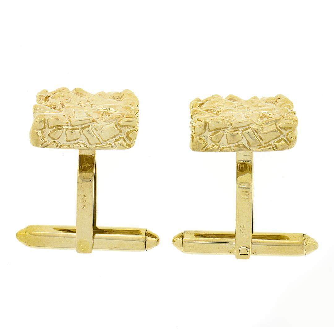 Men's Solid 14k Yellow Gold Nugget Textured Polished Finish Square Cuff Links