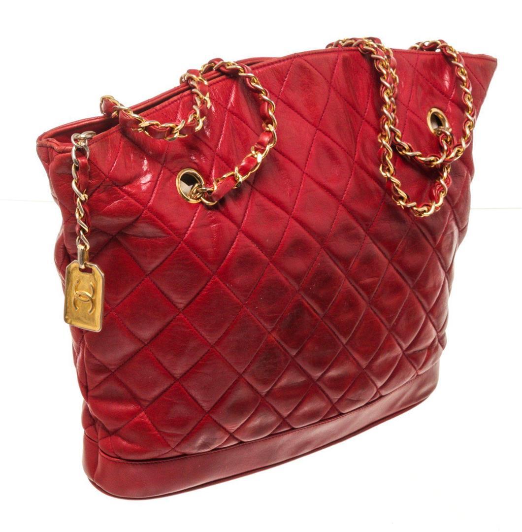 Chanel Red Leather Quilted Chain Shoulder Bag