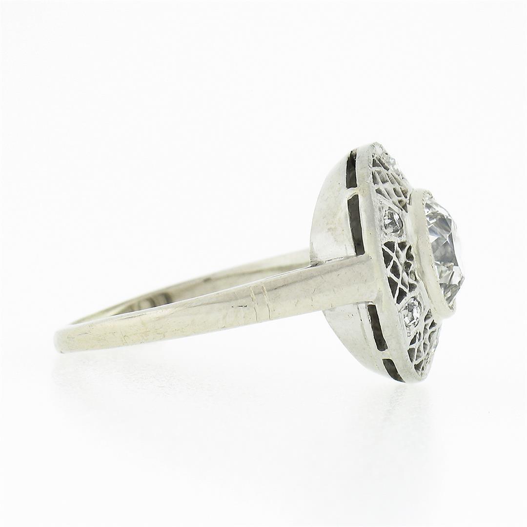 Antique Art Deco 14k Gold GIA Old European Diamond Open Filigree Engagement Ring