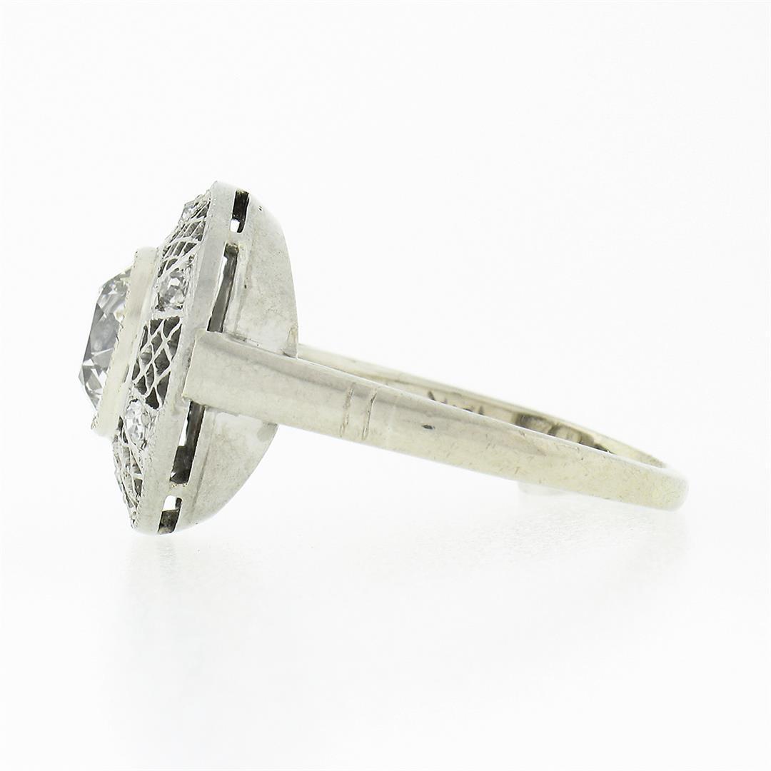 Antique Art Deco 14k Gold GIA Old European Diamond Open Filigree Engagement Ring