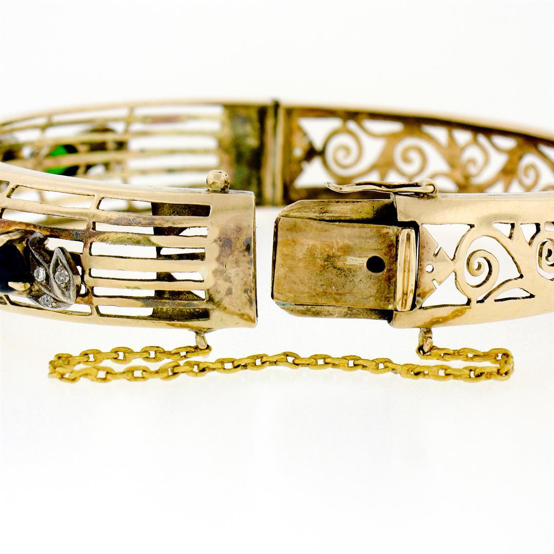 Antique Victorian 14k Gold & Silver Open Work Gemstone & Diamond Flower Bracelet