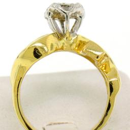 14k Yellow & White Gold 1.0 ctw Fine Round & Baguette Diamond Solitaire Ring