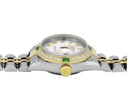 Rolex Ladies Quickset 2Tone 18K Diamond And Emerald Datejust Wristwatch With Rol