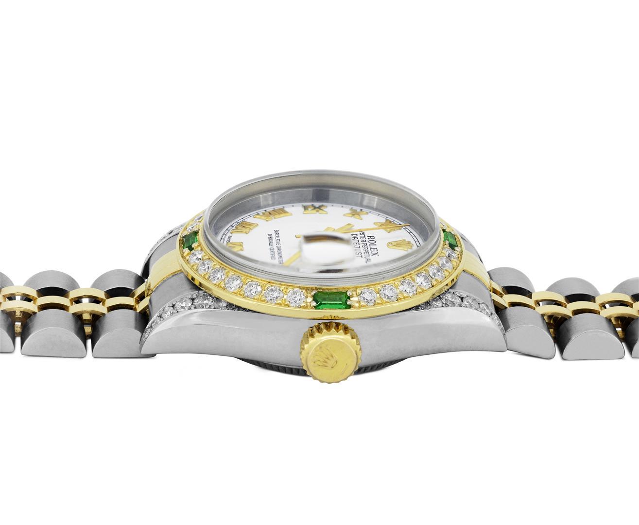 Rolex Ladies Quickset 2Tone 18K Diamond And Emerald Datejust Wristwatch With Rol