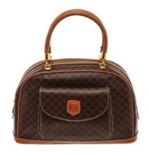 Celine Brown Fabric Leather Macadam Handbag