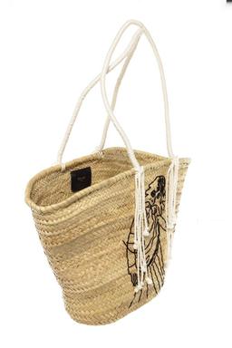Celine Neutral Woven Embroidered Straw Classic Panier Bucket Bag