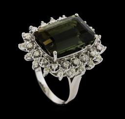 15.32 ctw Green Tourmaline and Diamond Ring - 14KT White Gold