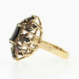 Vintage 14K Yellow Gold Marquise Prong Garnet Open Spray Flower Cocktail Ring