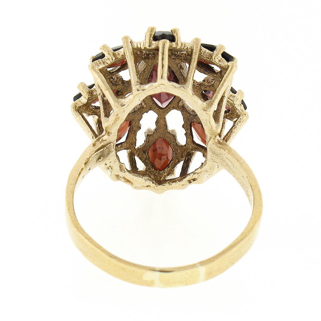 Vintage 14K Yellow Gold Marquise Prong Garnet Open Spray Flower Cocktail Ring