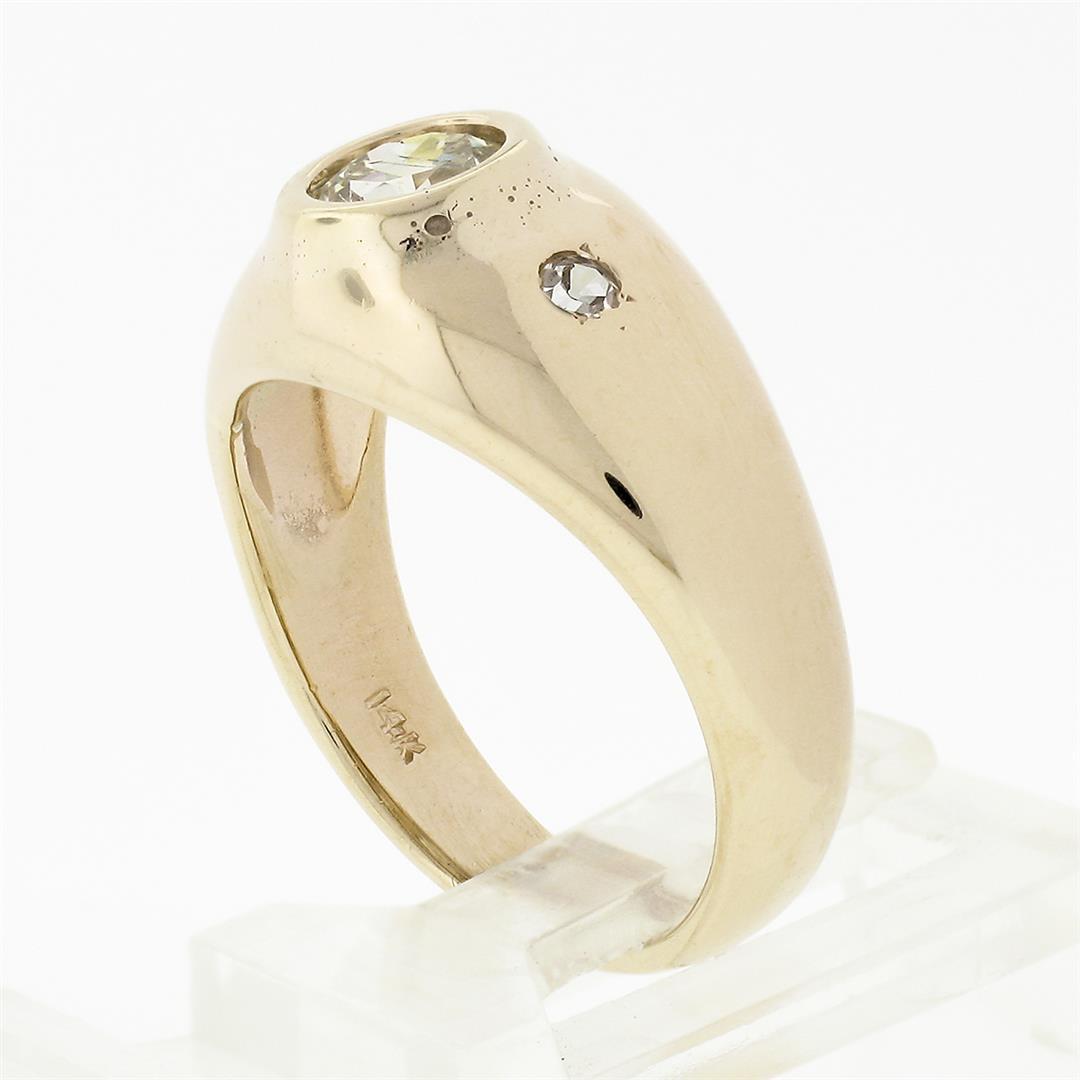 Men's Vintage 14K Gold 0.62 ctw 3 Stone Diamond Domed Polished Wedding Band Ring