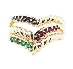 0.60 ctw Emerald, Ruby, and Sapphire Stackable Ring Set of Three - 14KT Yellow G