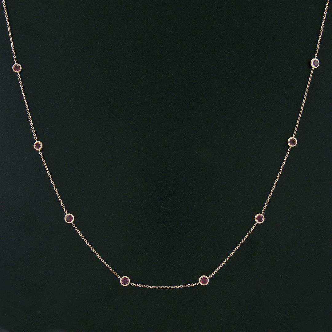 14k Rose Gold 2 ctw Round Bezel Set Red Ruby by the Yard 20" Chain Necklace