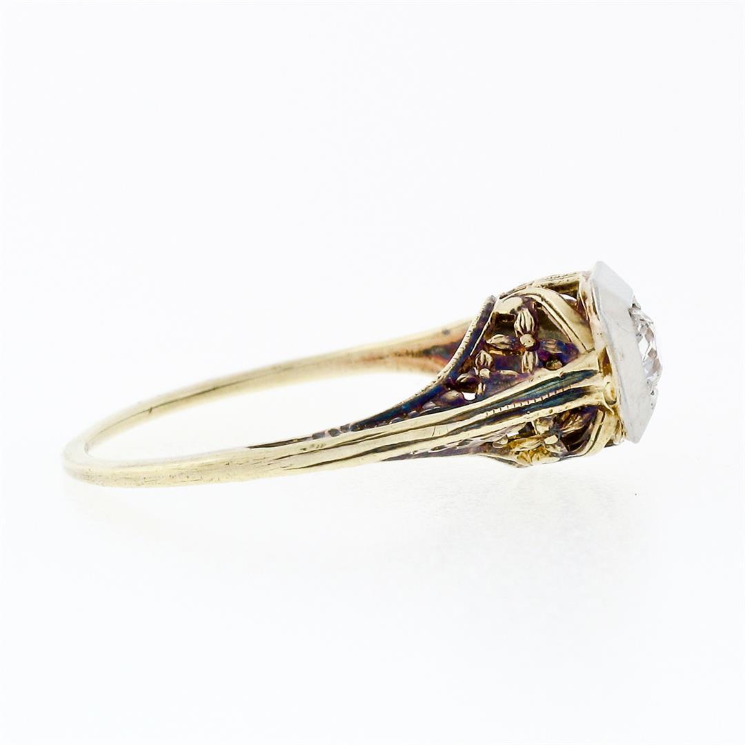 Antique Edwardian 14K TT Gold 0.15 ctw Old Mine Diamond Filigree Engagement Ring
