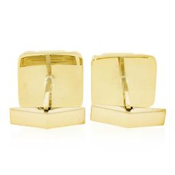 Mens Solid 14k Yellow Gold Nugget Textured & Polished Crackled Square Cuff Links