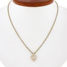 14K Yellow Gold 0.30 ctw Round Diamond Open Heart Pendant w/ Rope Chain Necklace