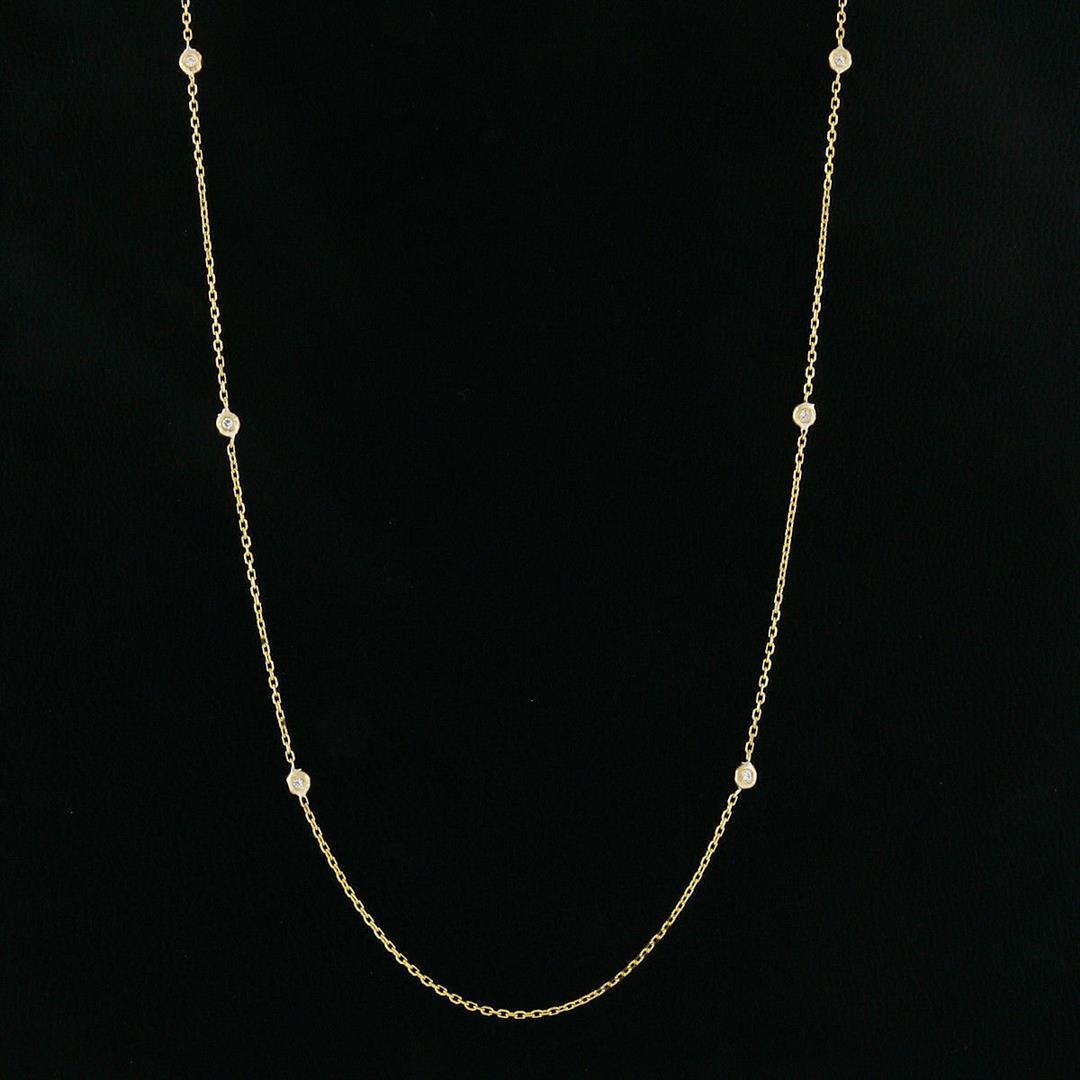 14K Yellow Gold .12 ctw 6 Bezel Station Round Diamond by the Yard Chain Necklace