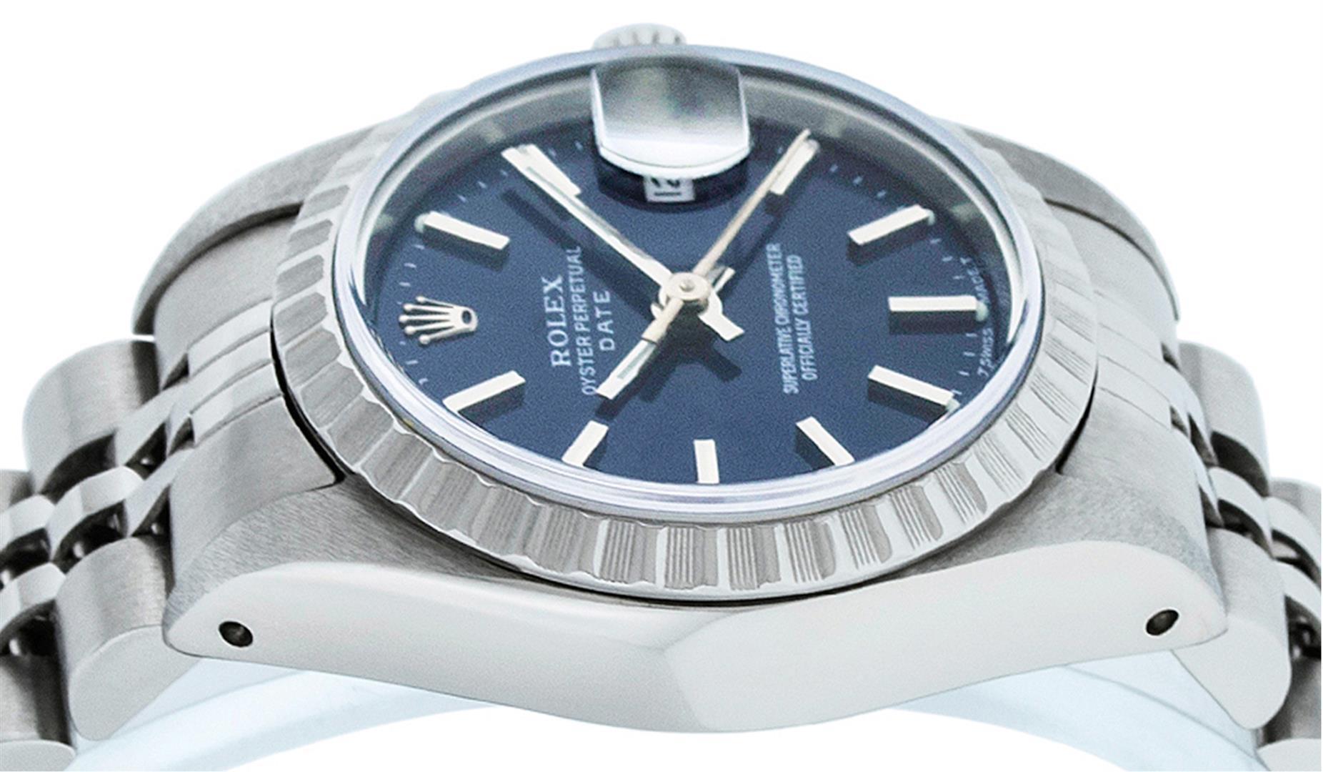 Rolex Ladies Quickset Stainless Steel Blue Index 26MM Date Wristwatch