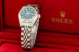 Rolex Ladies Stainless Steel Blue Vignette Diamond Datejust 26mm with Box