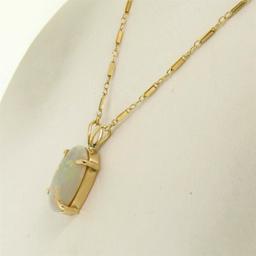 14k Yellow Gold Large 17x10.5mm 5 ctw Oval Opal Solitaire Pendant w/ Vintage Cha