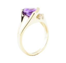 1.70 ctw Amethyst and Diamond Ring - 14KT Yellow Gold