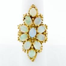 Vintage 14k Yellow Gold Oval Cabochon Opal Large Open Beaded Work Cocktail Ring