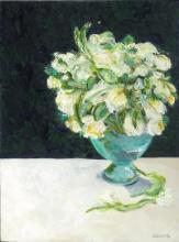 White tulips in a teal vase by Adonna Original