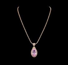 14KT Rose Gold 32.47 ctw GIA Certified Kunzite and Diamond Pendant With Chain