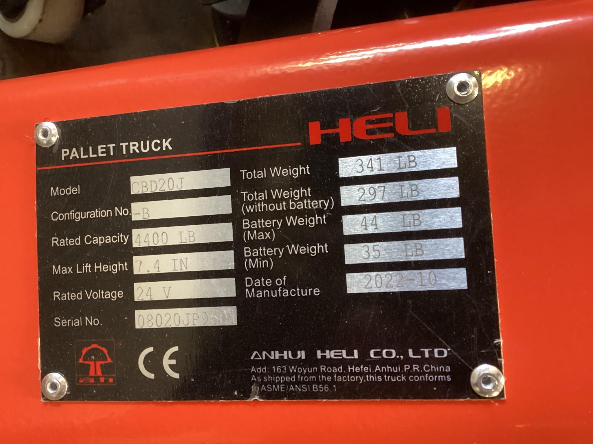 New Unused Heli Model CBD20J 24 Volt Battery Pallet Jack