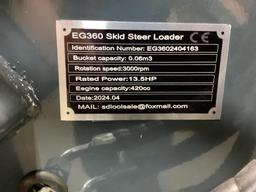 New Unused EGN Model EG360 Mini Skid Loader, Rubber Tracks, Auxiliary Hydraulics, 40" Bucket