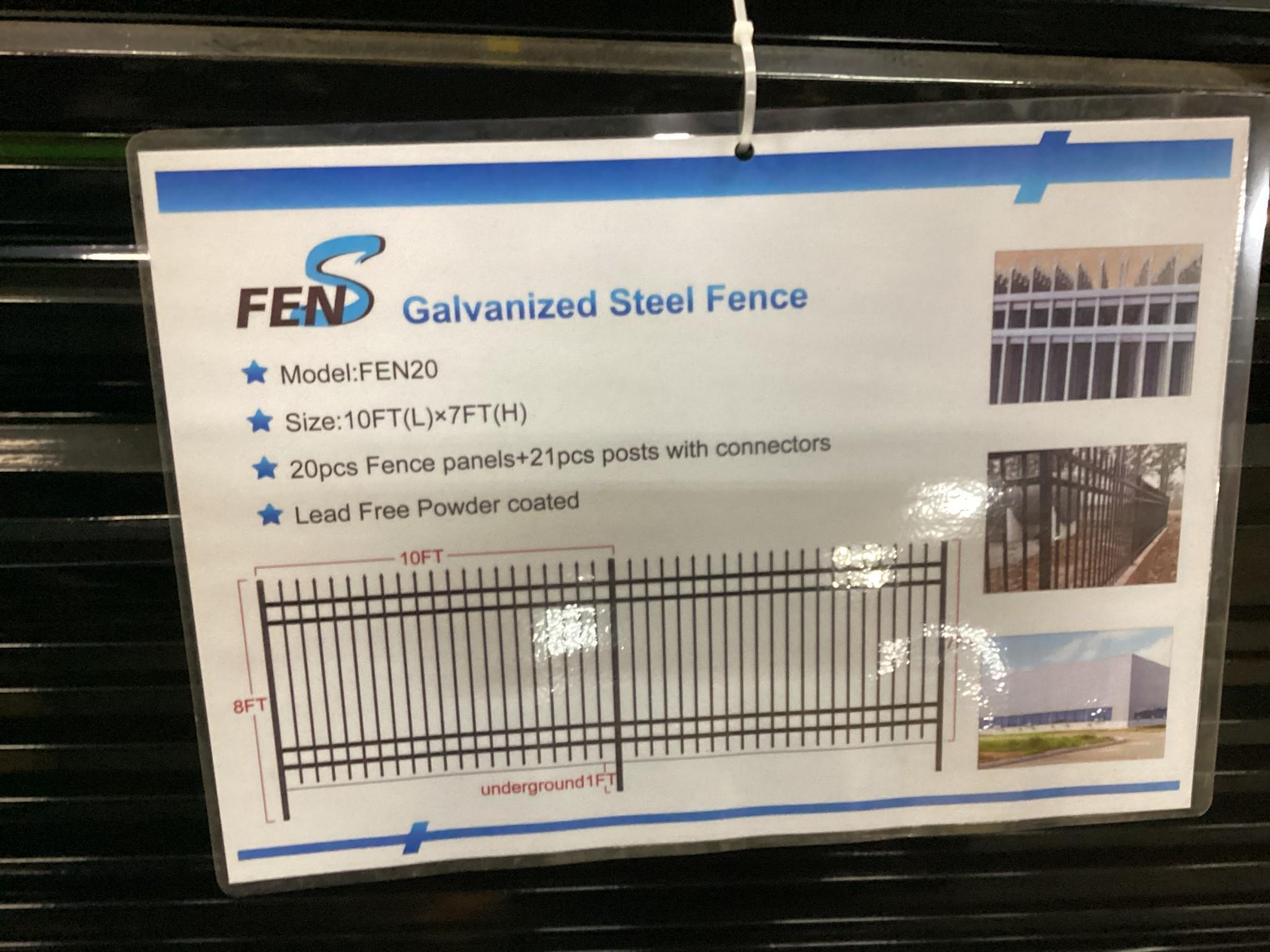 New Unused Fens Model Fens20 Galvanized Steel Fence, 20 Sections 10 Ft Long x 7 Ft High