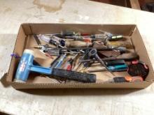 Box lot of screwdrivers and Mallet