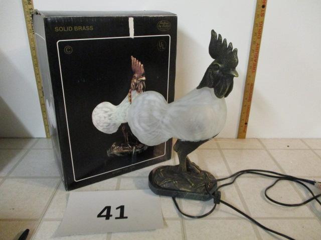 Glass and Brass Rooster Lamp