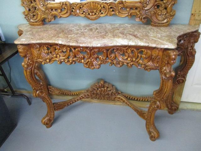 2 piece hand carved marble top Foyer Stand